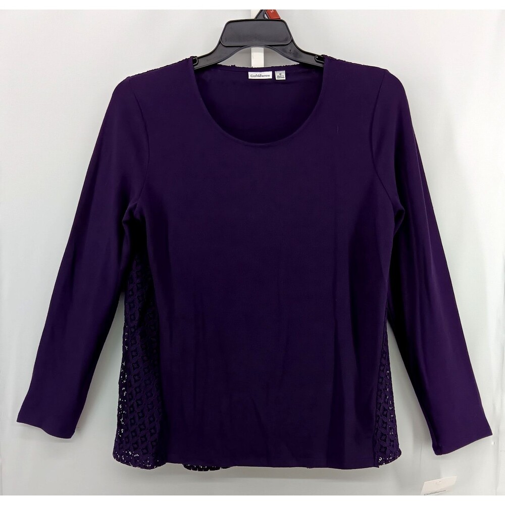 Croft & Barrow Shirt Women Medium Dark Purple Perforated Back Knit Top NWT